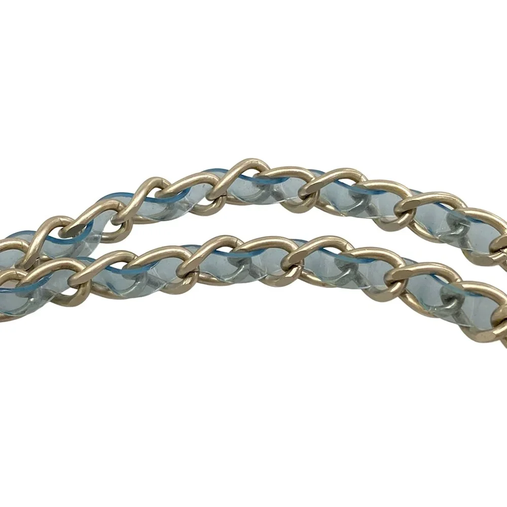 Chanel Chocolate Bar Shoulder Bag Clear Beige Light Blue